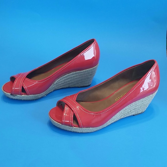 Franco Sarto Red Cheria Peep Toe Espadrille Wedges EUC sz 7 - Picture 2 of 13